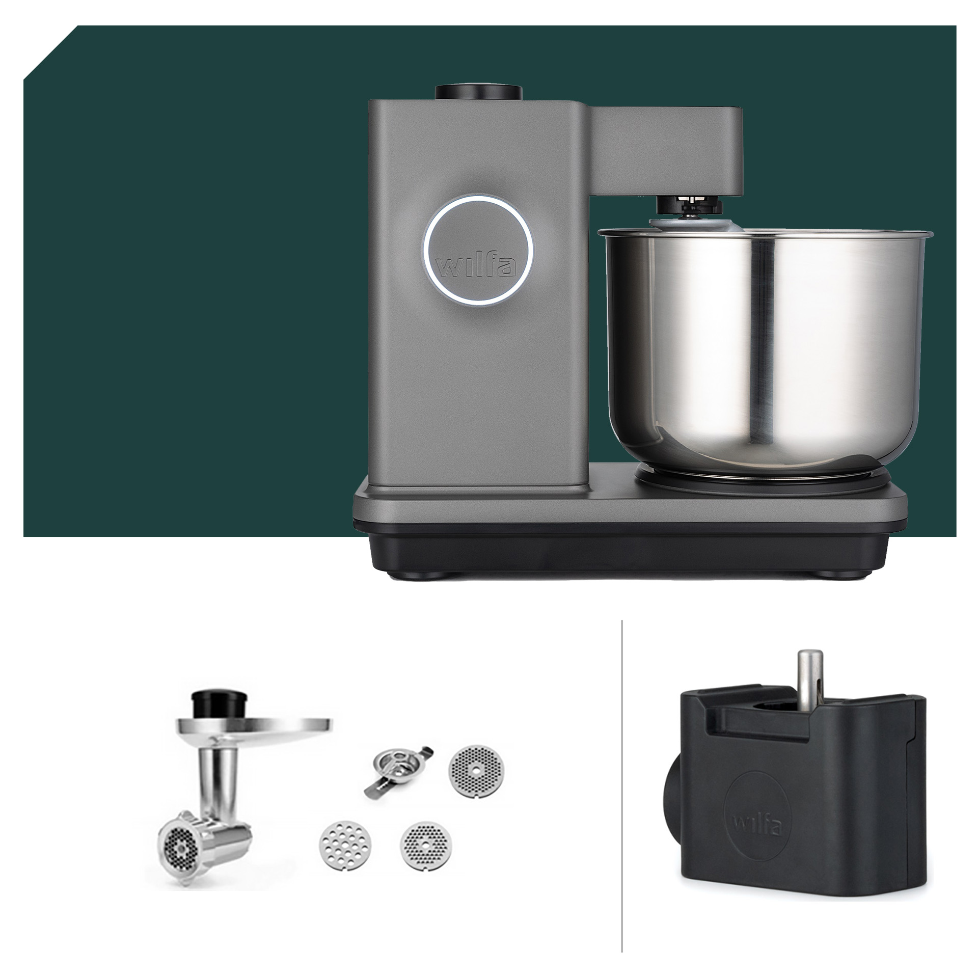 Fleischwolf Paket Wilfa Probaker Küchenmaschine KM1GY-70 Grau mit 5 Jahren Garantie