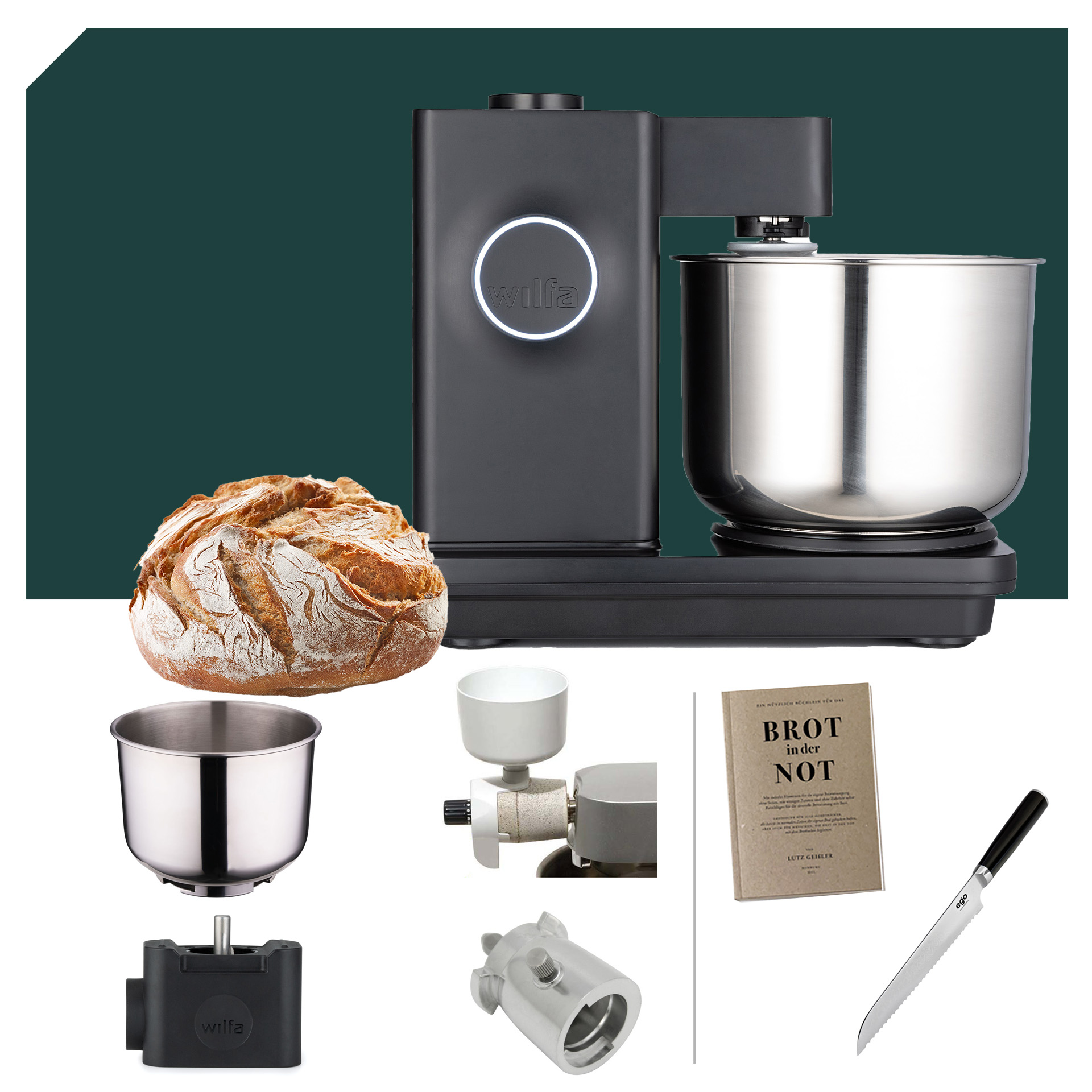 Brotback Deluxe Paket Wilfa Probaker Küchenmaschine KM1B-70 Black mit 5 Jahren Garantie