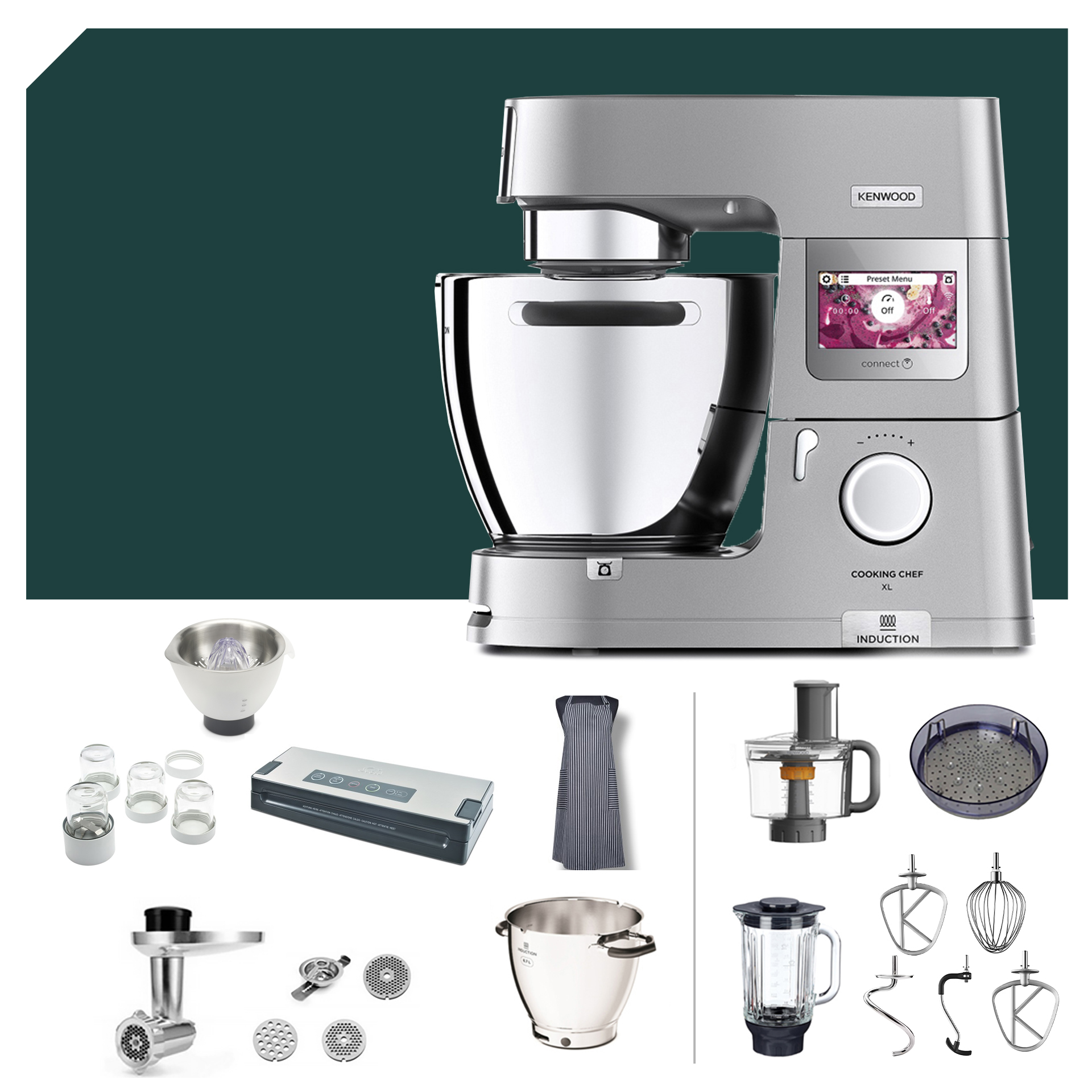 Feinschmecker-Paket Kenwood KCL 95 Cooking Chef XL Connect mit Vakuumiergerät zum Sous Vide garen