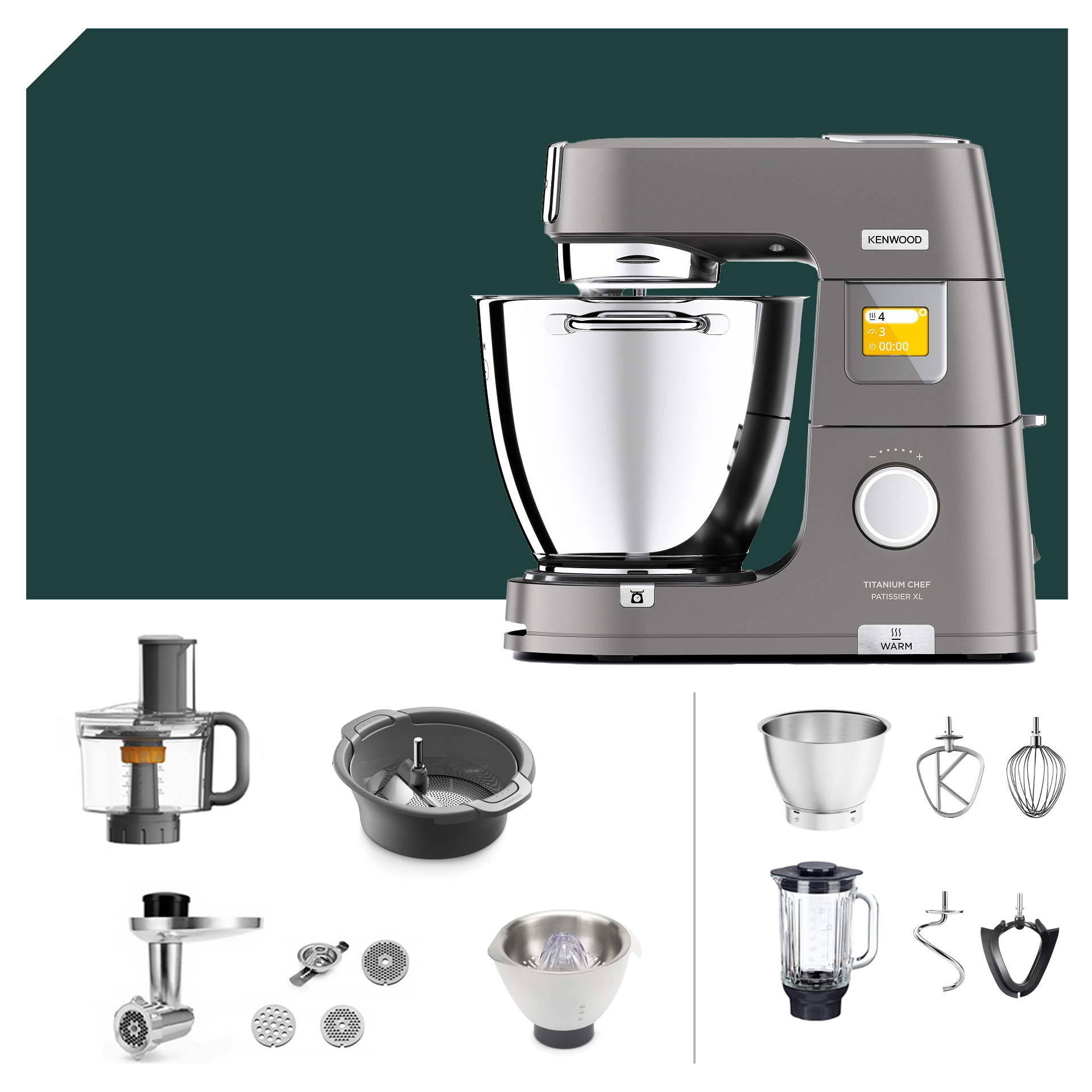 Passier Paket Kenwood Titanium Chef Patissier XL KWL90.594SI Küchenmaschine mit Deutscher Garantie 