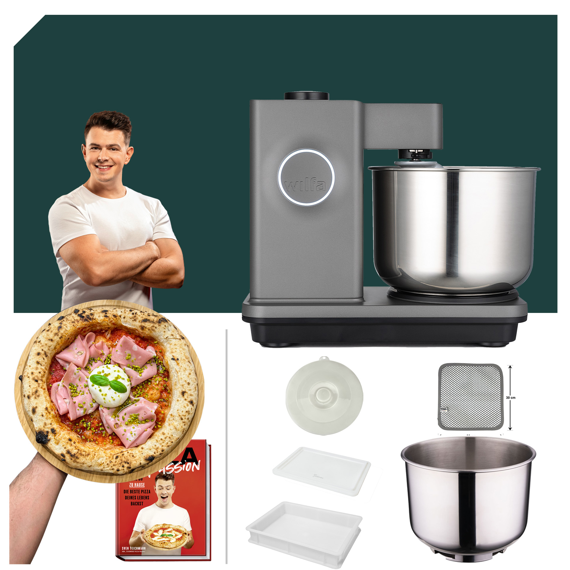 Pizza Paket Wilfa Probaker TIMER Küchenmaschine KM2GY-T70 Grau mit 5 Jahren Garantie 