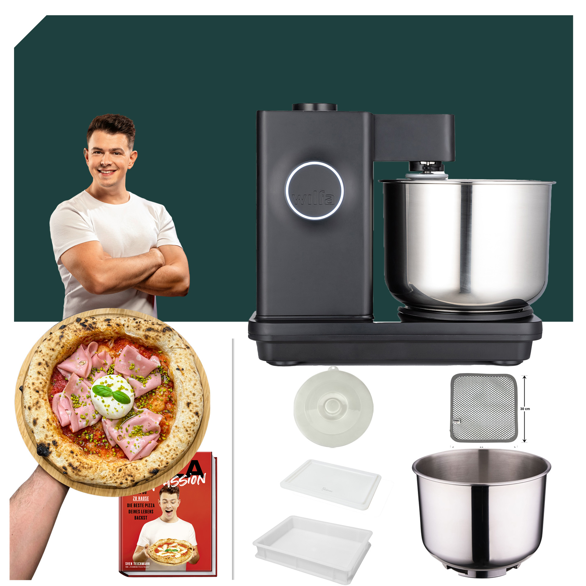 Pizza Paket Wilfa Probaker Küchenmaschine KM1B-70 Schwarz mit 5 Jahren Garantie 