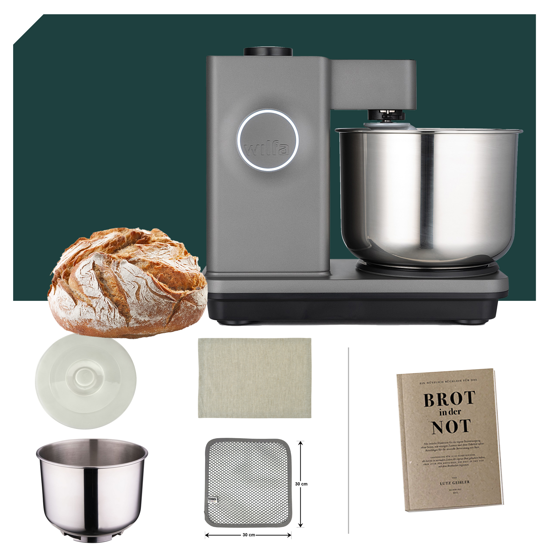 Brotback Maxi Wilfa Probaker TIMER Küchenmaschine KM2GY-T70 Grau mit 5 Jahren Garantie