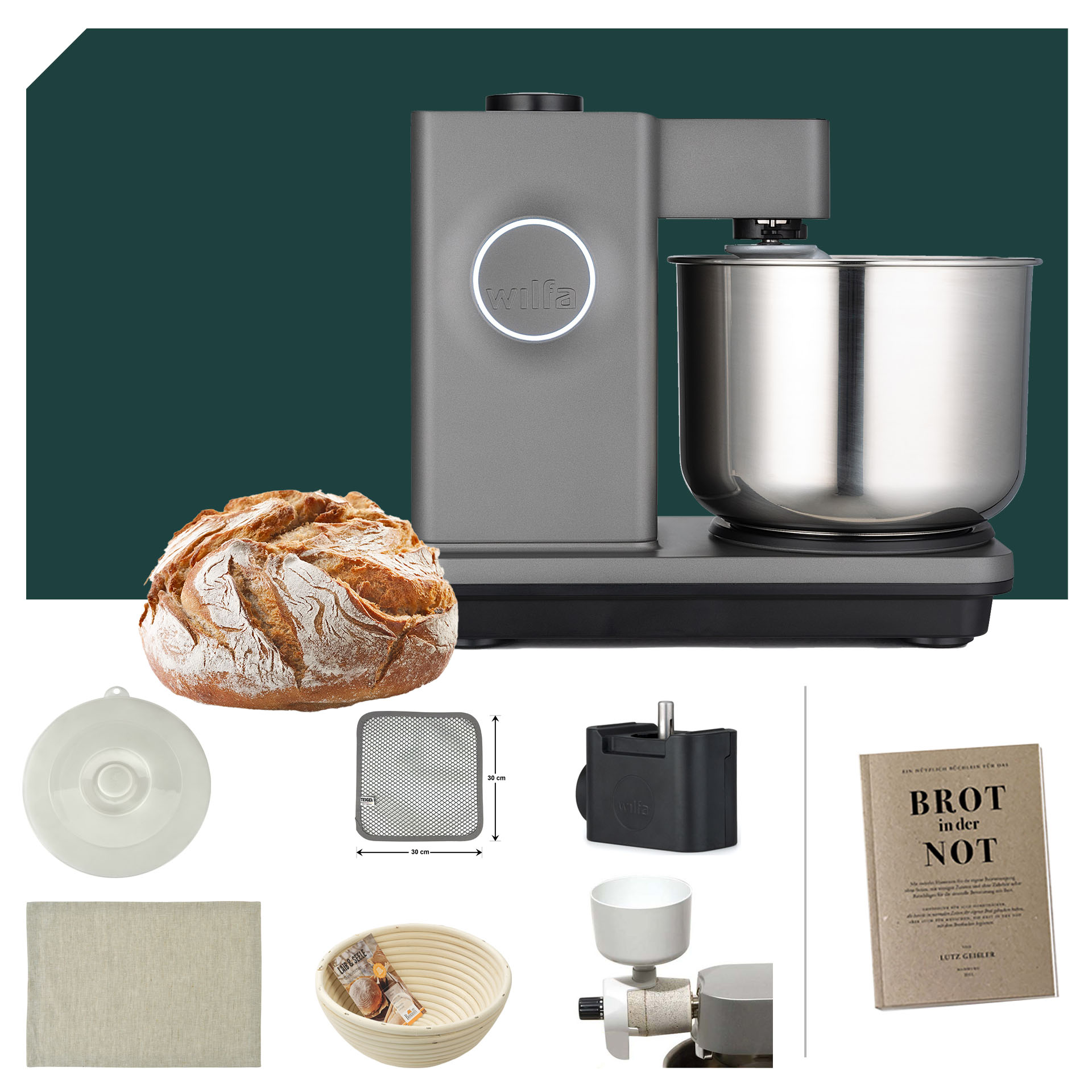 Brotback Deluxe Paket Wilfa Probaker NXT KM4GY-T70 Grau mit 10 Jahren Garantie