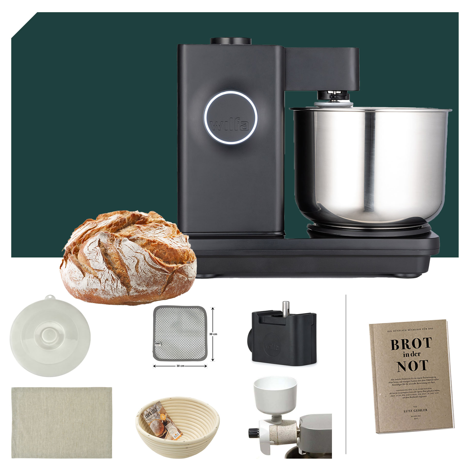 Brotback Deluxe Paket Wilfa Probaker NXT KM4B-T70 Schwarz mit 10 Jahren Garantie 
