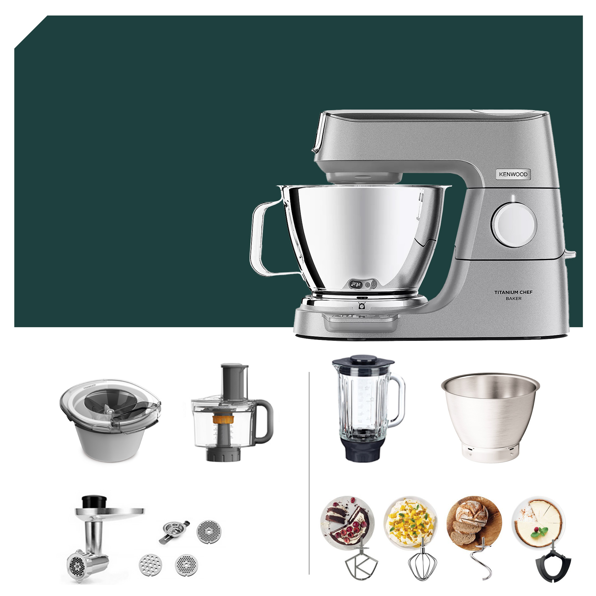 Kenwood Titanium Chef Baker KVC 85, Sommer Paket: Küchenmaschine mit vielfältigem Zubehör für vielseitiges Kochen und Backen.