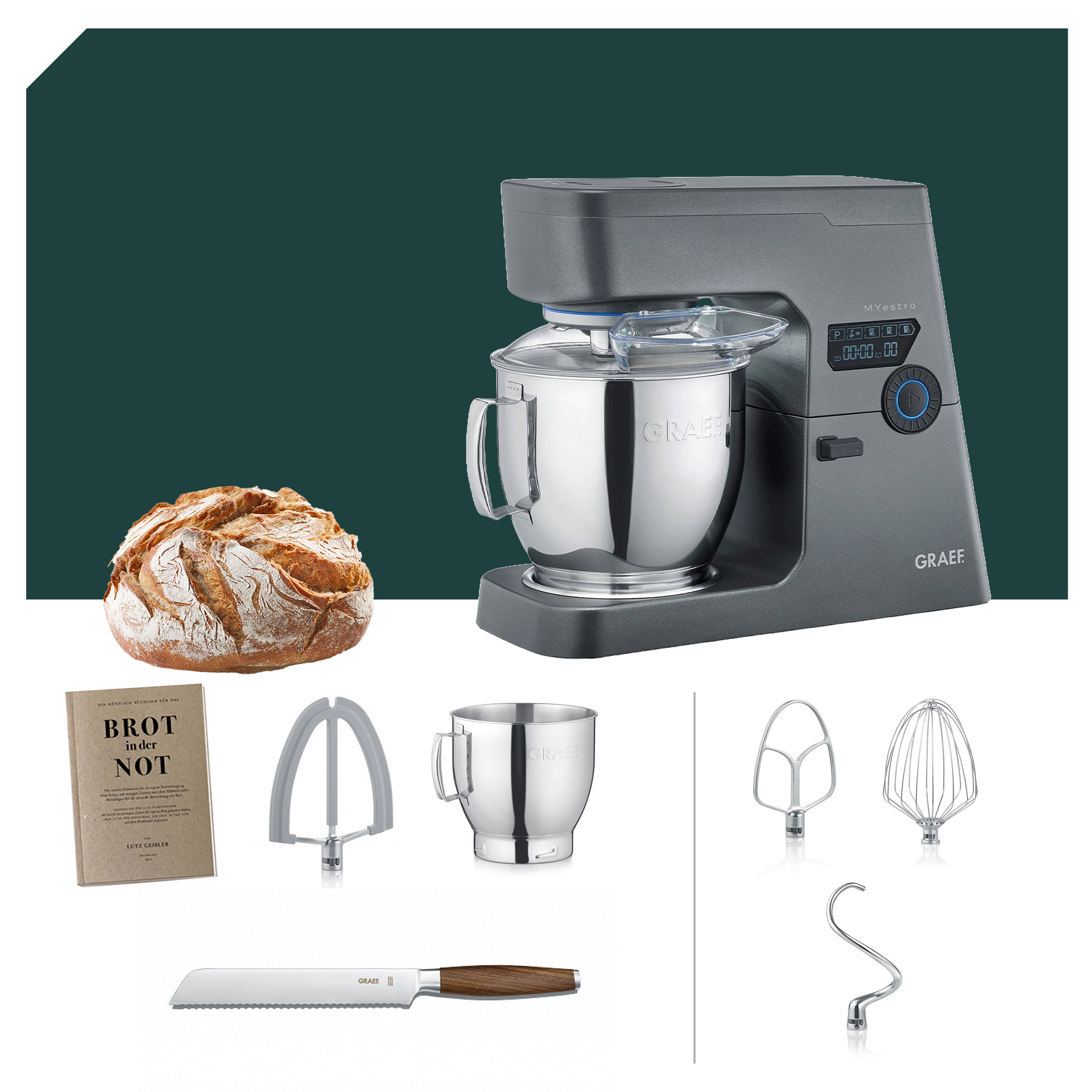 Brotback Paket Graef MYestro Anthrazit Küchenmaschine KM 7016