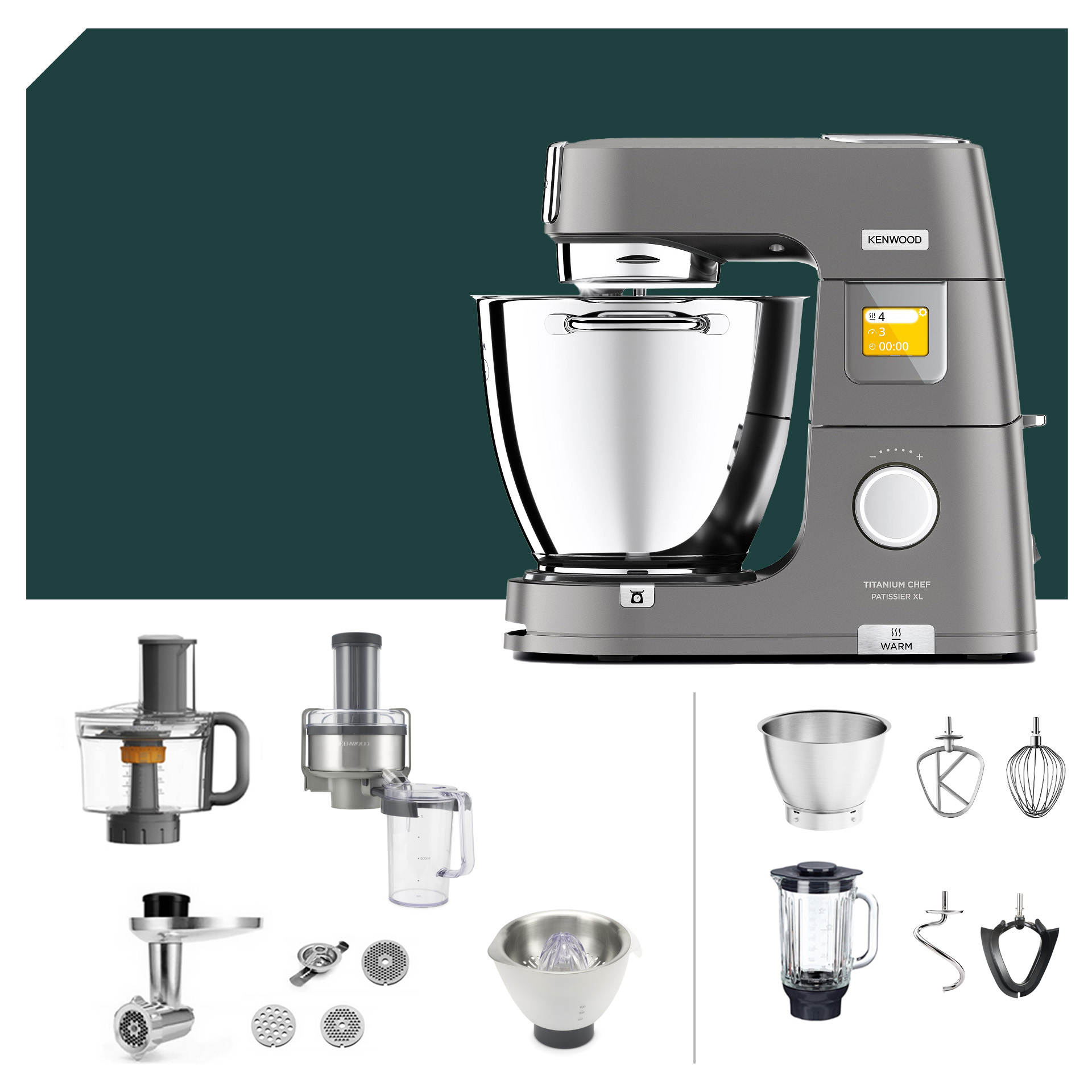 Entsafter-Paket Kenwood Titanium Chef Patissier XL KWL90.594SI Küchenmaschine mit Deutscher Garantie