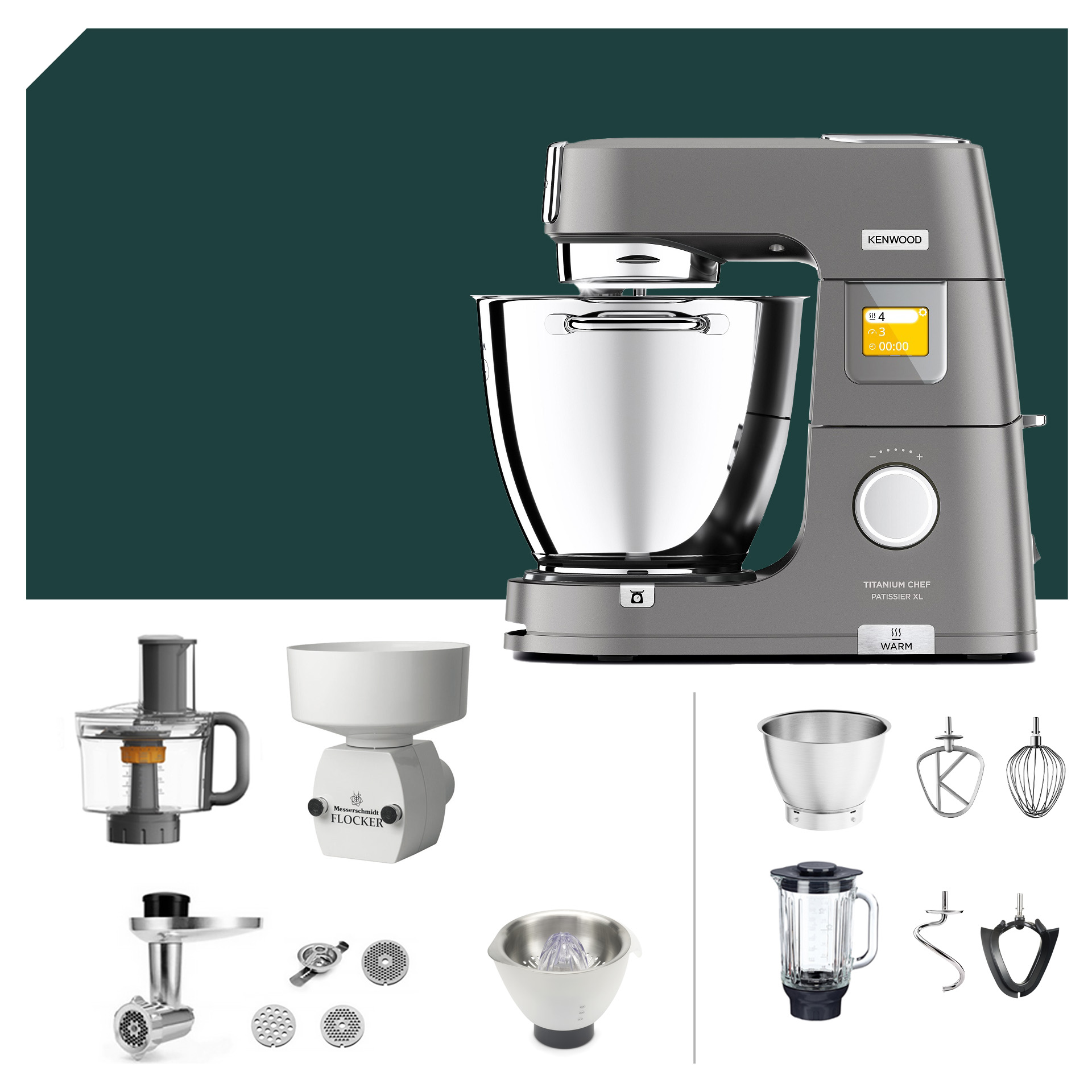 Fitness-Paket Kenwood Titanium Chef Patissier XL KWL90.594SI Küchenmaschine mit Deutscher Garantie