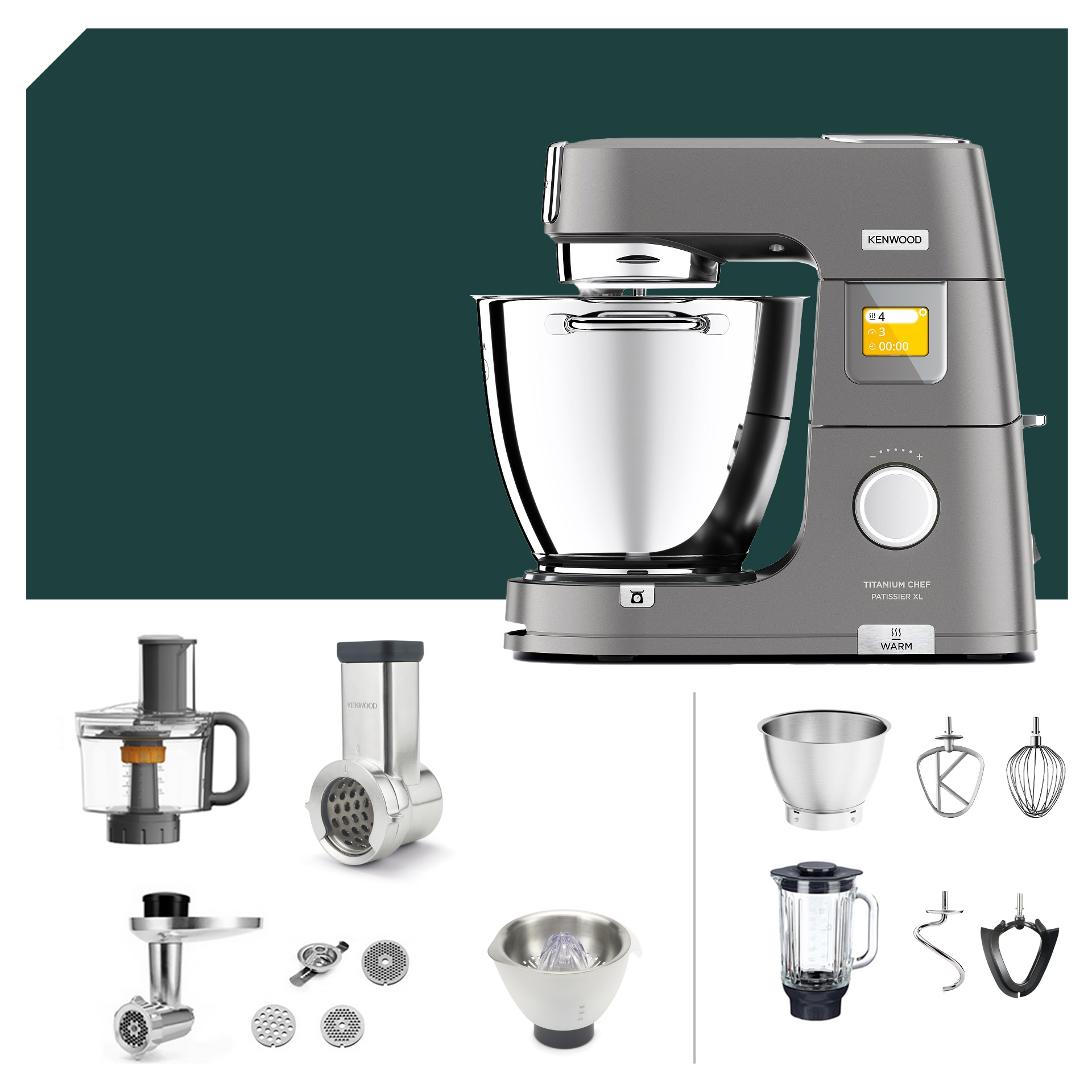 Reiben-Paket Kenwood Titanium Chef Patissier XL KWL90.594SI Küchenmaschine mit Deutscher Garantie