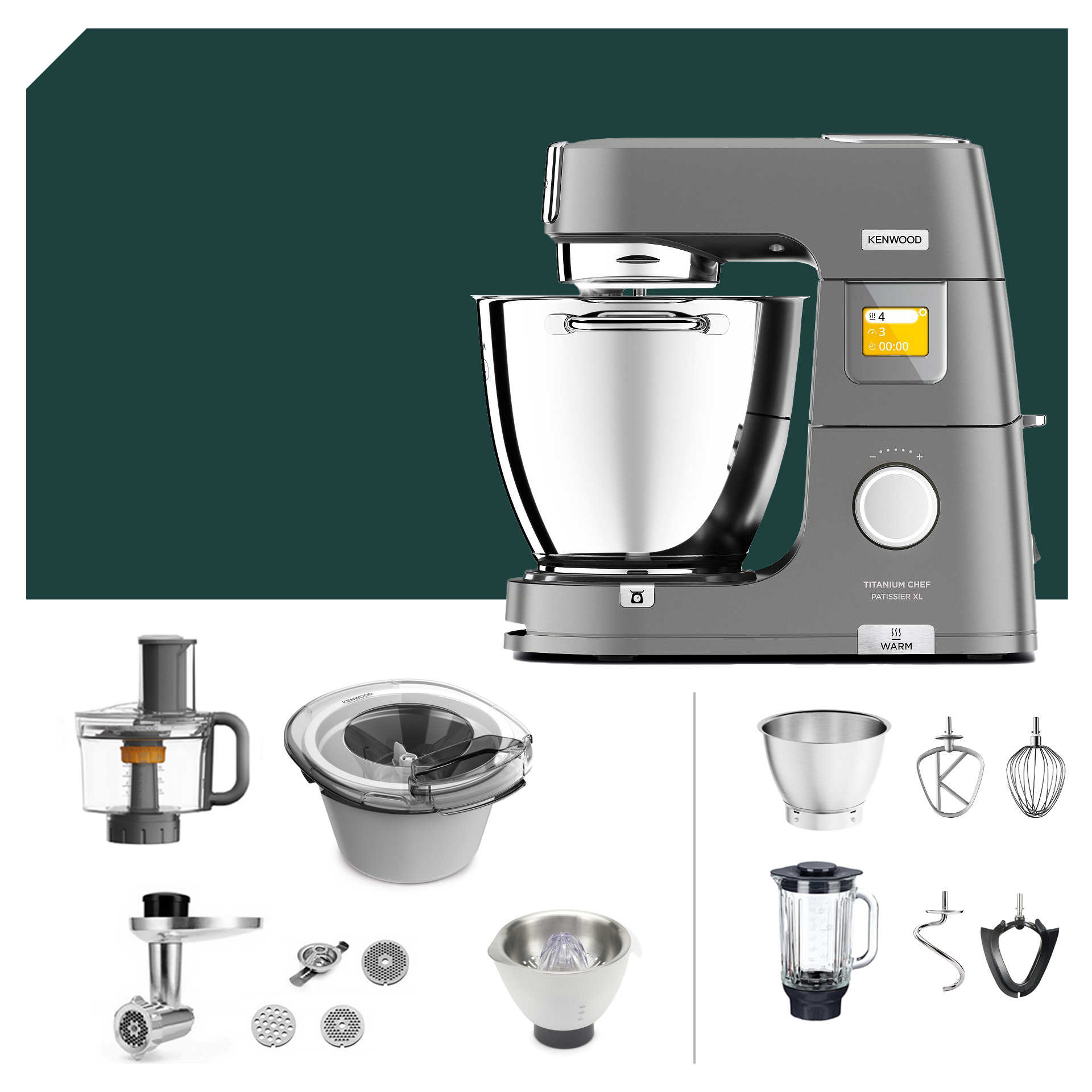 Sommer-Paket Kenwood Titanium Chef Patissier XL KWL90.594SI Küchenmaschine mit Deutscher Garantie